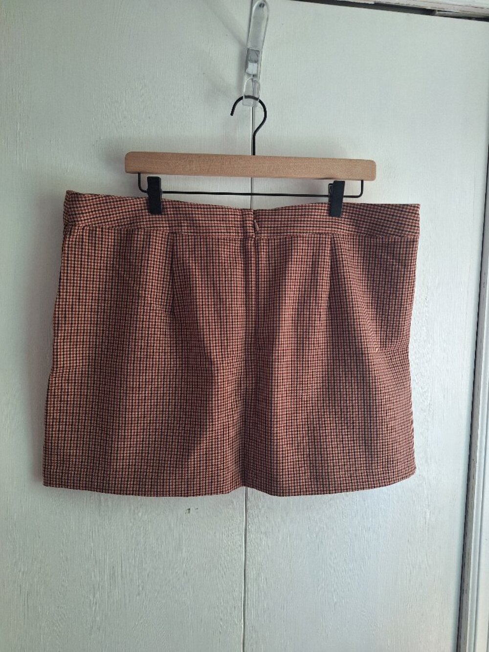 A New Day Women’s XL Plaid Mini Skirt Brown Rust Houndstooth Pocket
